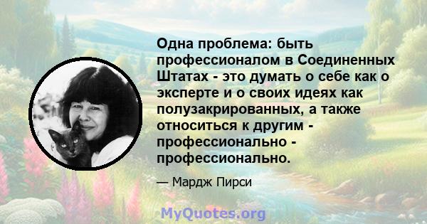 Одна проблема: быть профессионалом в Соединенных Штатах - это думать о себе как о эксперте и о своих идеях как полузакрированных, а также относиться к другим - профессионально - профессионально.