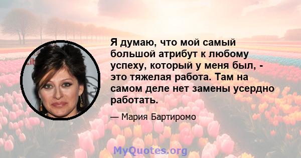 Я думаю, что мой самый большой атрибут к любому успеху, который у меня был, - это тяжелая работа. Там на самом деле нет замены усердно работать.