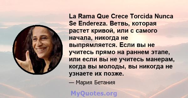 La Rama Que Crece Torcida Nunca Se Endereza. Ветвь, которая растет кривой, или с самого начала, никогда не выпрямляется. Если вы не учитесь прямо на раннем этапе, или если вы не учитесь манерам, когда вы молоды, вы