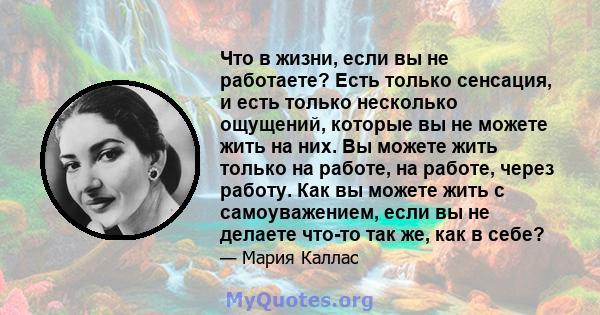 Что в жизни, если вы не работаете? Есть только сенсация, и есть только несколько ощущений, которые вы не можете жить на них. Вы можете жить только на работе, на работе, через работу. Как вы можете жить с самоуважением,