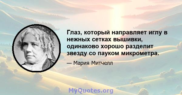 Глаз, который направляет иглу в нежных сетках вышивки, одинаково хорошо разделит звезду со пауком микрометра.