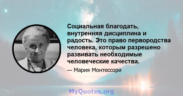 Социальная благодать, внутренняя дисциплина и радость. Это право первородства человека, которым разрешено развивать необходимые человеческие качества.