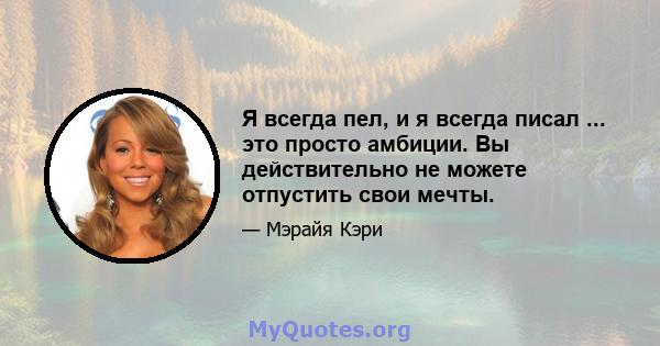 Я всегда пел, и я всегда писал ... это просто амбиции. Вы действительно не можете отпустить свои мечты.