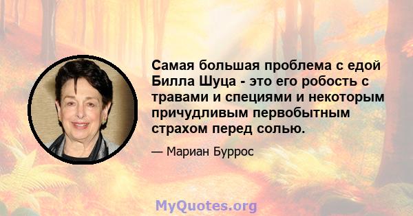 Самая большая проблема с едой Билла Шуца - это его робость с травами и специями и некоторым причудливым первобытным страхом перед солью.