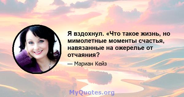 Я вздохнул. «Что такое жизнь, но мимолетные моменты счастья, навязанные на ожерелье от отчаяния?