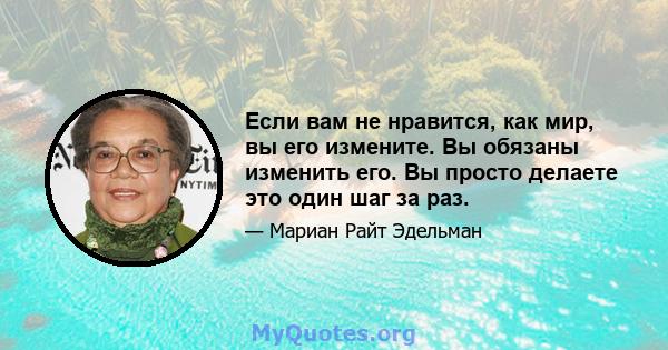 Если вам не нравится, как мир, вы его измените. Вы обязаны изменить его. Вы просто делаете это один шаг за раз.