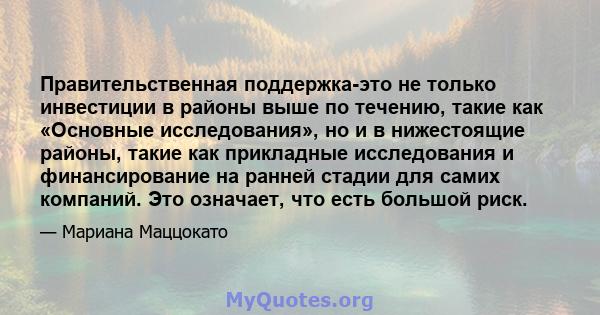 Правительственная поддержка-это не только инвестиции в районы выше по течению, такие как «Основные исследования», но и в нижестоящие районы, такие как прикладные исследования и финансирование на ранней стадии для самих