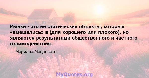 Рынки - это не статические объекты, которые «вмешались» в (для хорошего или плохого), но являются результатами общественного и частного взаимодействия.