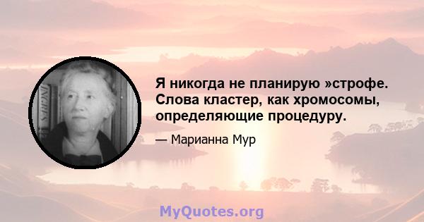 Я никогда не планирую »строфе. Слова кластер, как хромосомы, определяющие процедуру.