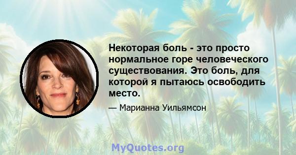 Некоторая боль - это просто нормальное горе человеческого существования. Это боль, для которой я пытаюсь освободить место.