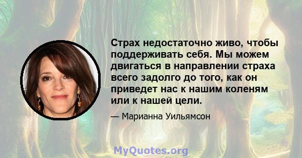 Страх недостаточно живо, чтобы поддерживать себя. Мы можем двигаться в направлении страха всего задолго до того, как он приведет нас к нашим коленям или к нашей цели.