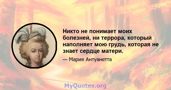 Никто не понимает моих болезней, ни террора, который наполняет мою грудь, которая не знает сердце матери.