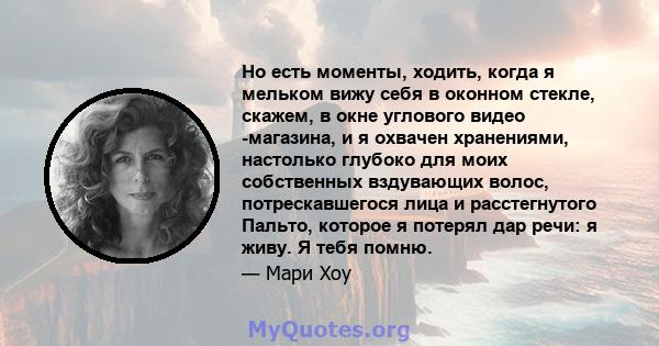 Но есть моменты, ходить, когда я мельком вижу себя в оконном стекле, скажем, в окне углового видео -магазина, и я охвачен хранениями, настолько глубоко для моих собственных вздувающих волос, потрескавшегося лица и