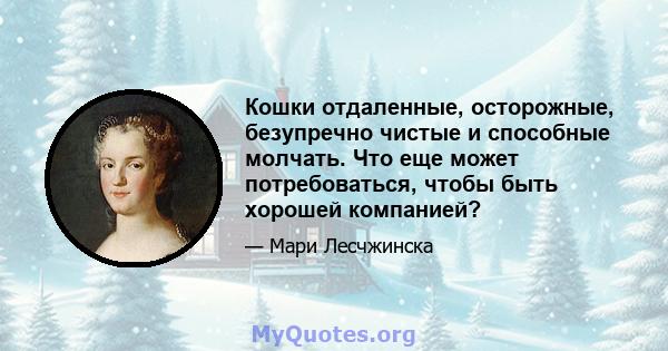 Кошки отдаленные, осторожные, безупречно чистые и способные молчать. Что еще может потребоваться, чтобы быть хорошей компанией?