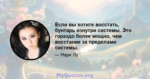 Если вы хотите восстать, бунтарь изнутри системы. Это гораздо более мощно, чем восстание за пределами системы.