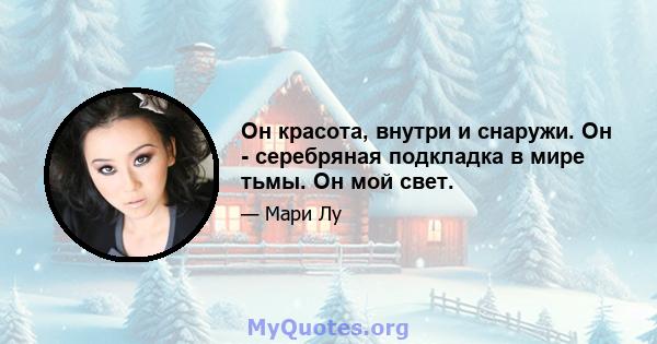 Он красота, внутри и снаружи. Он - серебряная подкладка в мире тьмы. Он мой свет.