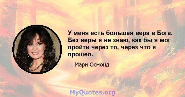 У меня есть большая вера в Бога. Без веры я не знаю, как бы я мог пройти через то, через что я прошел.