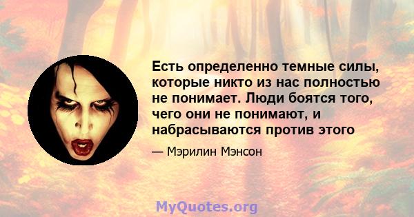 Есть определенно темные силы, которые никто из нас полностью не понимает. Люди боятся того, чего они не понимают, и набрасываются против этого