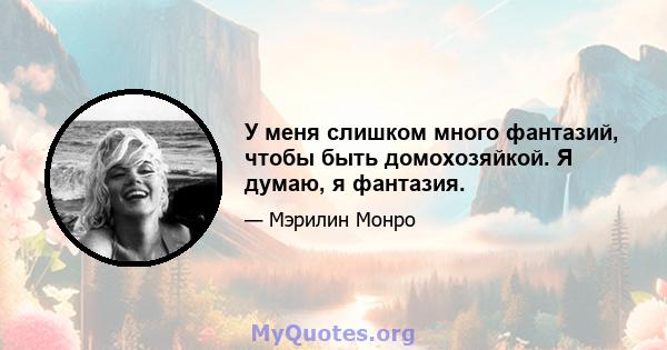 У меня слишком много фантазий, чтобы быть домохозяйкой. Я думаю, я фантазия.