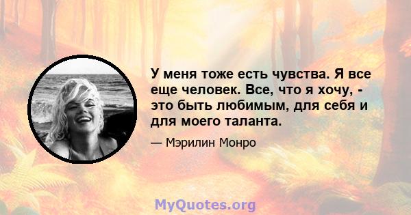 У меня тоже есть чувства. Я все еще человек. Все, что я хочу, - это быть любимым, для себя и для моего таланта.