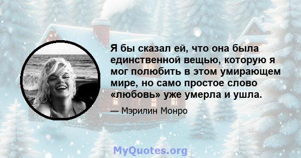 Я бы сказал ей, что она была единственной вещью, которую я мог полюбить в этом умирающем мире, но само простое слово «любовь» уже умерла и ушла.