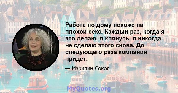 Работа по дому похоже на плохой секс. Каждый раз, когда я это делаю, я клянусь, я никогда не сделаю этого снова. До следующего раза компания придет.