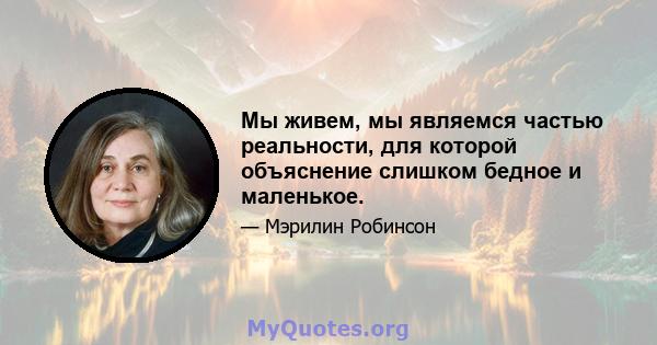 Мы живем, мы являемся частью реальности, для которой объяснение слишком бедное и маленькое.