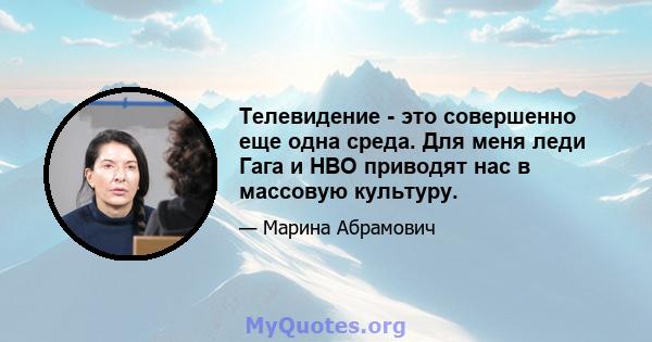 Телевидение - это совершенно еще одна среда. Для меня леди Гага и HBO приводят нас в массовую культуру.