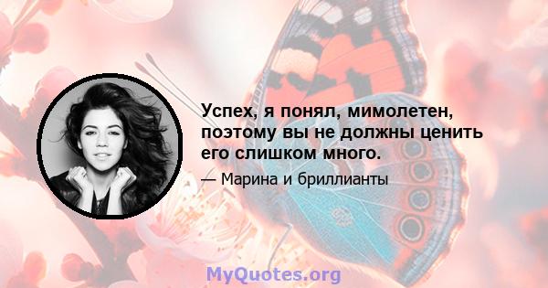 Успех, я понял, мимолетен, поэтому вы не должны ценить его слишком много.