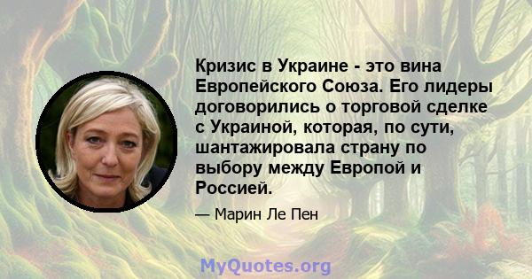 Кризис в Украине - это вина Европейского Союза. Его лидеры договорились о торговой сделке с Украиной, которая, по сути, шантажировала страну по выбору между Европой и Россией.