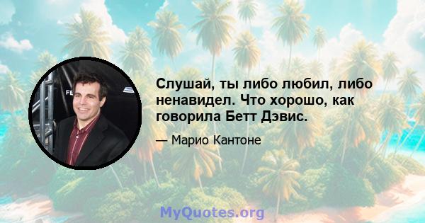 Слушай, ты либо любил, либо ненавидел. Что хорошо, как говорила Бетт Дэвис.