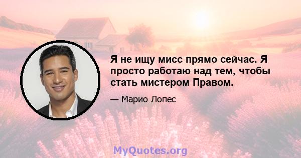 Я не ищу мисс прямо сейчас. Я просто работаю над тем, чтобы стать мистером Правом.