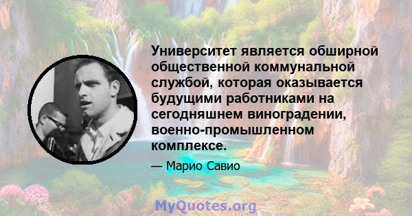 Университет является обширной общественной коммунальной службой, которая оказывается будущими работниками на сегодняшнем виноградении, военно-промышленном комплексе.