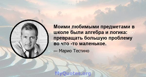 Моими любимыми предметами в школе были алгебра и логика: превращать большую проблему во что -то маленькое.