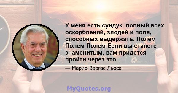 У меня есть сундук, полный всех оскорблений, злодей и поля, способных выдержать. Полем Полем Полем Если вы станете знаменитым, вам придется пройти через это.