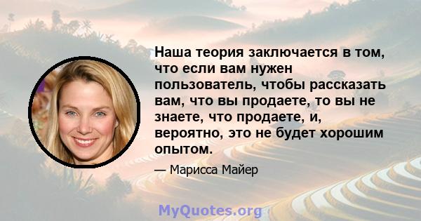 Наша теория заключается в том, что если вам нужен пользователь, чтобы рассказать вам, что вы продаете, то вы не знаете, что продаете, и, вероятно, это не будет хорошим опытом.