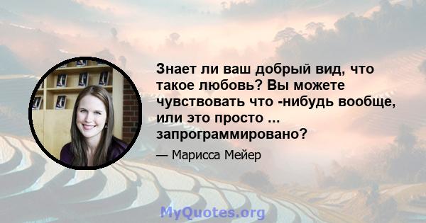 Знает ли ваш добрый вид, что такое любовь? Вы можете чувствовать что -нибудь вообще, или это просто ... запрограммировано?