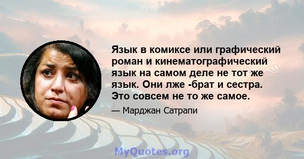 Язык в комиксе или графический роман и кинематографический язык на самом деле не тот же язык. Они лже -брат и сестра. Это совсем не то же самое.