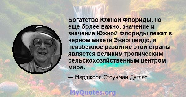 Богатство Южной Флориды, но еще более важно, значение и значение Южной Флориды лежат в черном макете Эверглейдс, и неизбежное развитие этой страны является великим тропическим сельскохозяйственным центром мира.