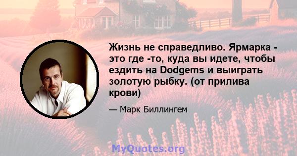 Жизнь не справедливо. Ярмарка - это где -то, куда вы идете, чтобы ездить на Dodgems и выиграть золотую рыбку. (от прилива крови)