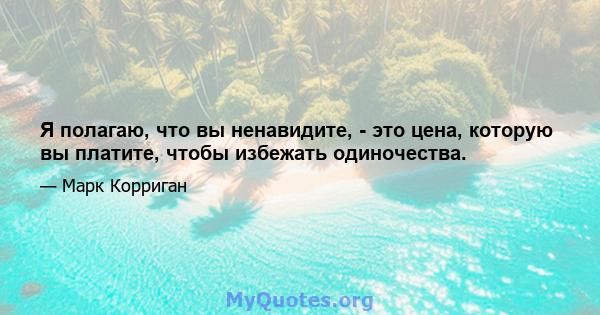 Я полагаю, что вы ненавидите, - это цена, которую вы платите, чтобы избежать одиночества.