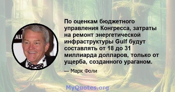 По оценкам бюджетного управления Конгресса, затраты на ремонт энергетической инфраструктуры Gulf будут составлять от 18 до 31 миллиарда долларов, только от ущерба, созданного ураганом.