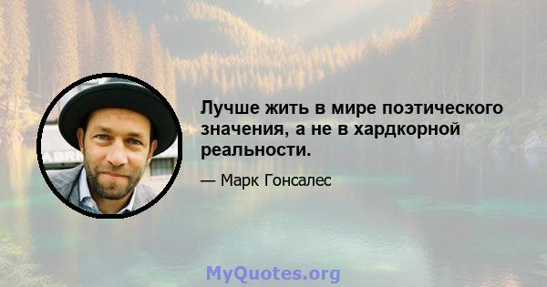 Лучше жить в мире поэтического значения, а не в хардкорной реальности.