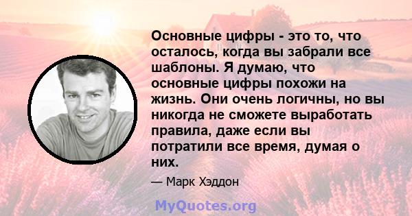 Основные цифры - это то, что осталось, когда вы забрали все шаблоны. Я думаю, что основные цифры похожи на жизнь. Они очень логичны, но вы никогда не сможете выработать правила, даже если вы потратили все время, думая о 