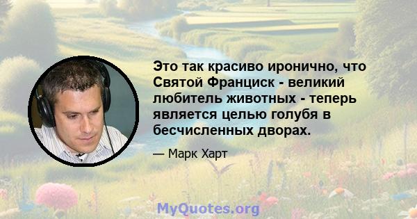 Это так красиво иронично, что Святой Франциск - великий любитель животных - теперь является целью голубя в бесчисленных дворах.