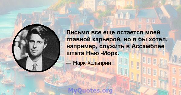 Письмо все еще остается моей главной карьерой, но я бы хотел, например, служить в Ассамблее штата Нью -Йорк.