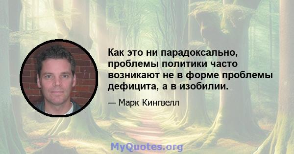 Как это ни парадоксально, проблемы политики часто возникают не в форме проблемы дефицита, а в изобилии.