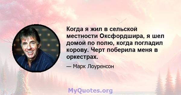 Когда я жил в сельской местности Оксфордшира, я шел домой по полю, когда погладил корову. Черт поберила меня в оркестрах.