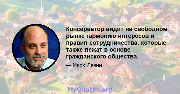 Консерватор видит на свободном рынке гармонию интересов и правил сотрудничества, которые также лежат в основе гражданского общества.