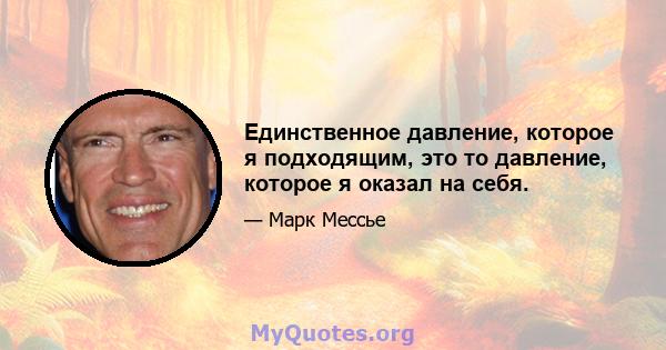 Единственное давление, которое я подходящим, это то давление, которое я оказал на себя.